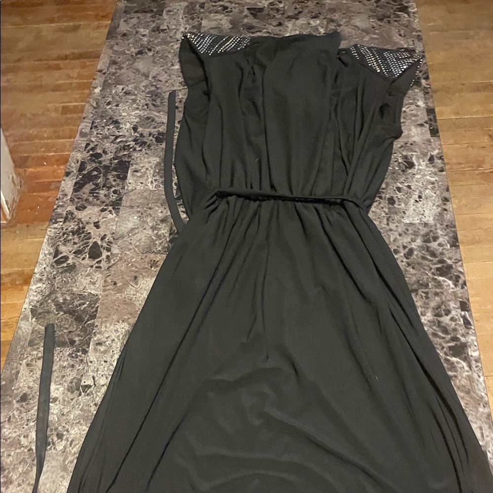 Jessica Black Maxi Dress with Embellished Shoulders